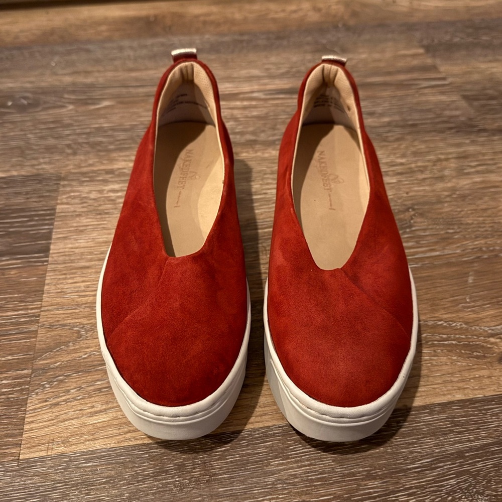 Naked Feet Red Leather Suede Slip-On Sneakers Platform 6.5